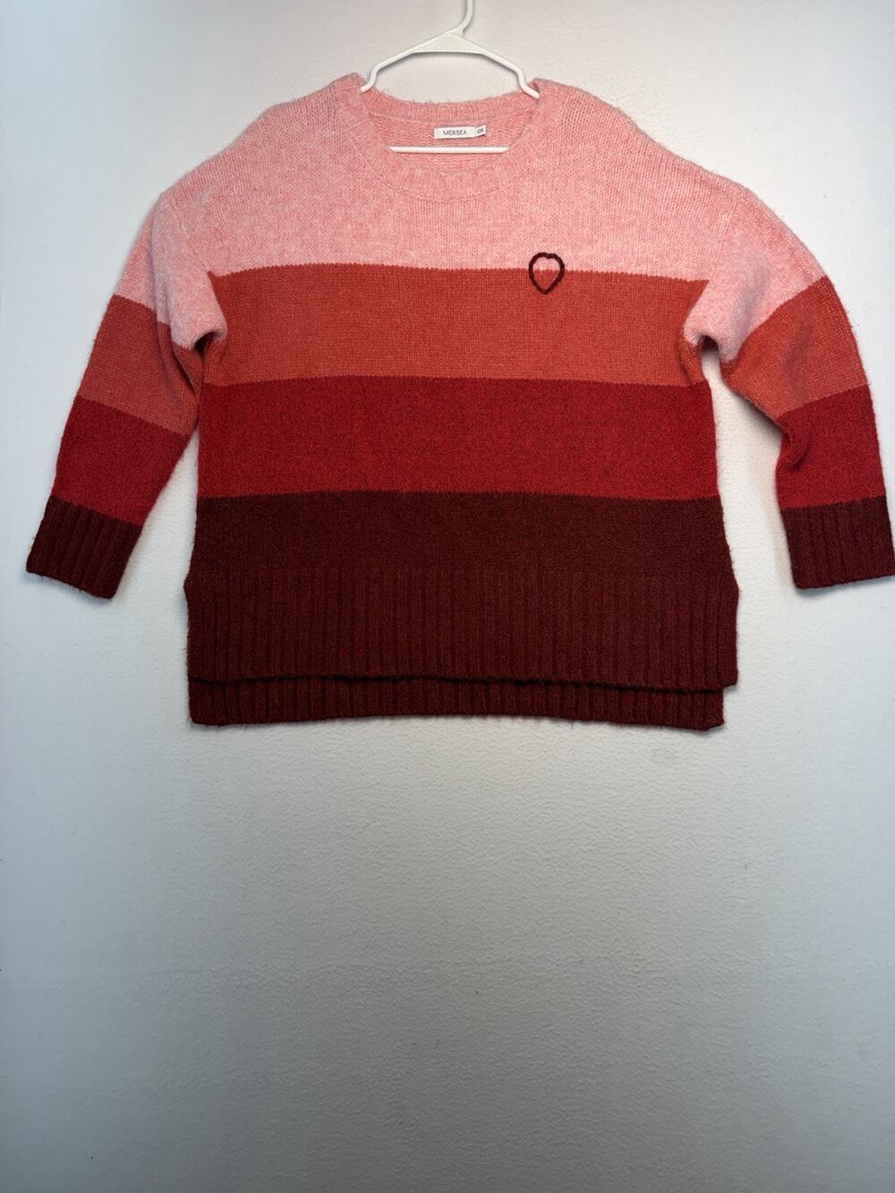 RARE Mersea SeaHappy Striped Sweater with Heart One Size Pink Red Knit